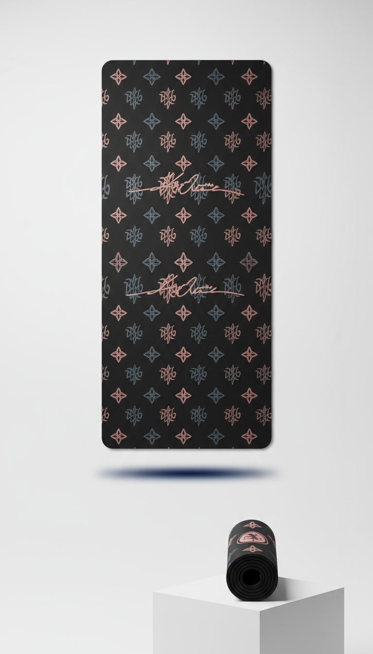 Ink Black Yoga Mat With Signature Motif